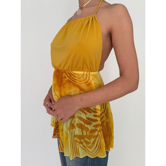90s vintage yellow backless summer vacation cute flowy camisole halter top small - Picture 7 of 10